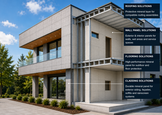 ArkiShield protective mineral panels for walls, roofing, flooring, and cladding